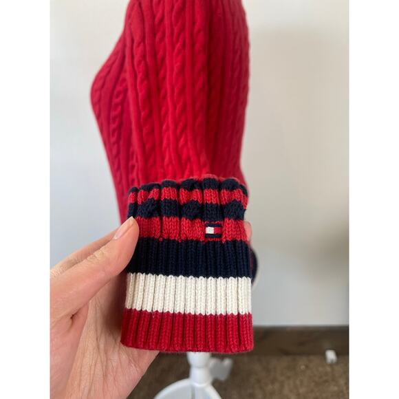 Vintage 100% Cotton Tommy Hilfiger Red Classic Striped Cable Knit Sweater Size S - Picture 3 of 7